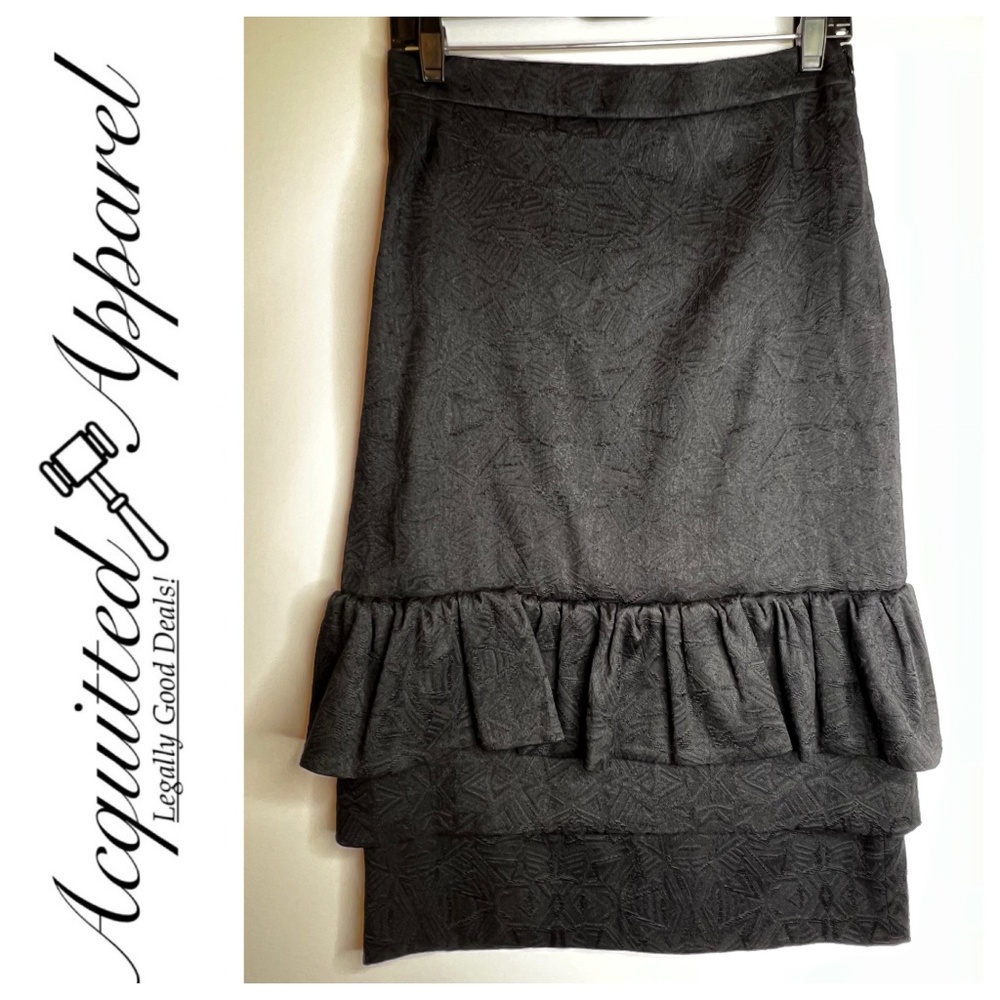 Dries Van Noten Black Textured Ruffled Lined Midi Skirt